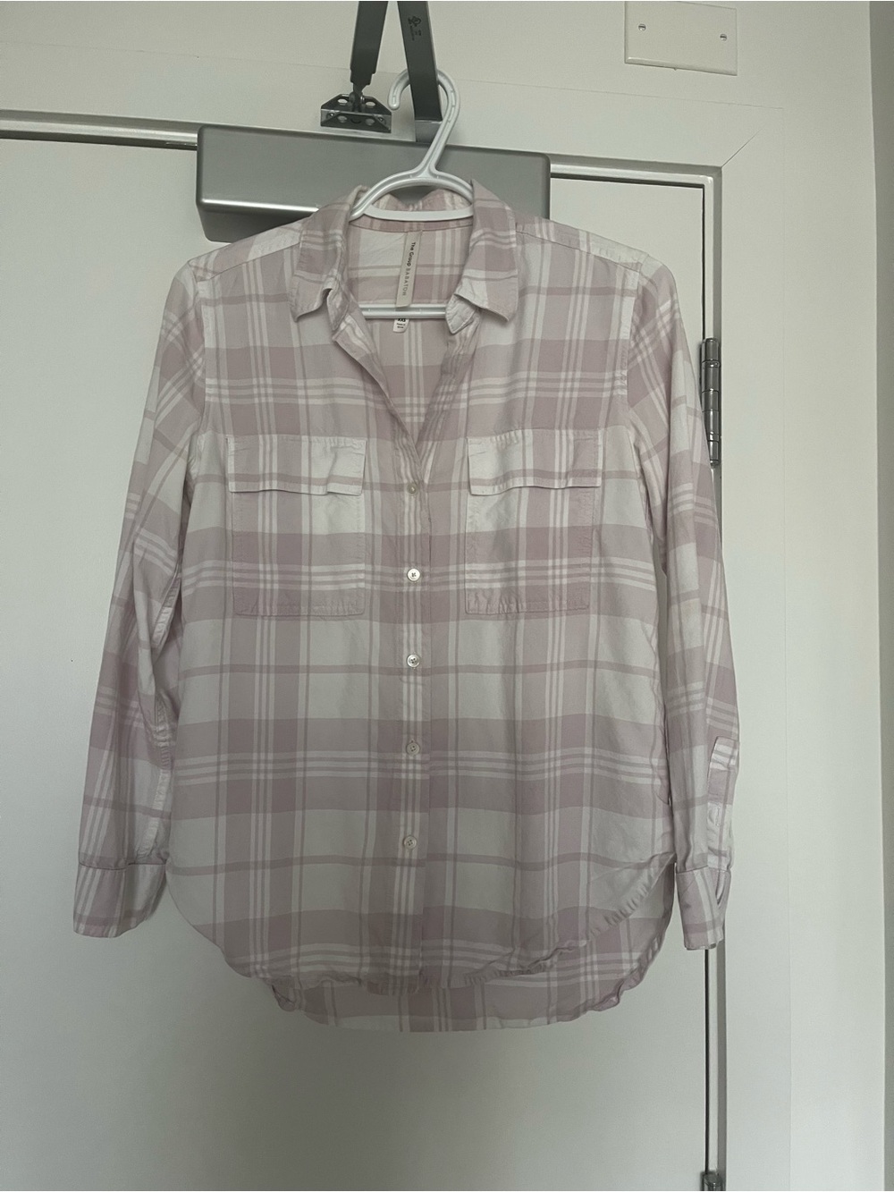 Babaton Light Pink Plaid Button-Down Shirt